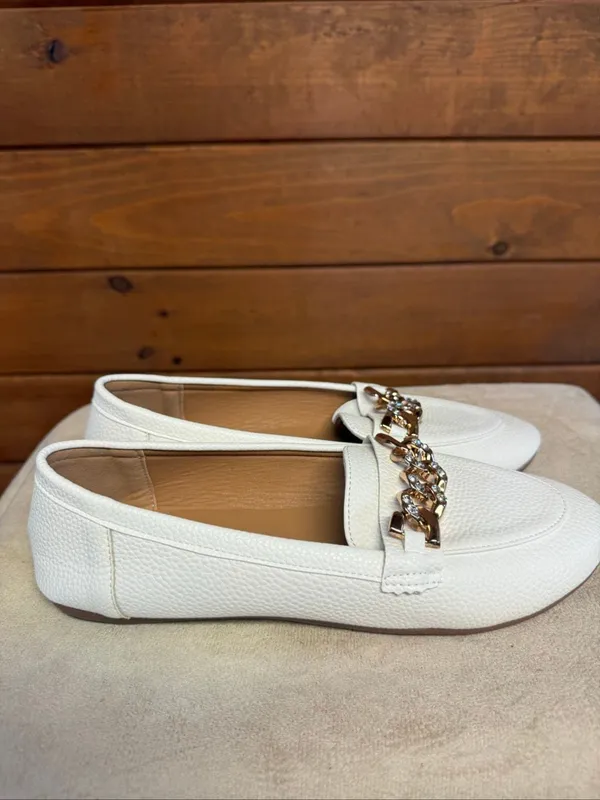 No Brand Womans White Faux Pebbled Leather Loafer Sz 8 NIB - Image 2