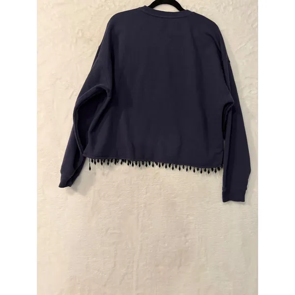 Goodie Two Sleeves Nashville Tennessee Beaded Fringe Cropped Sweatshirt Navy‎ XL - Image 4
