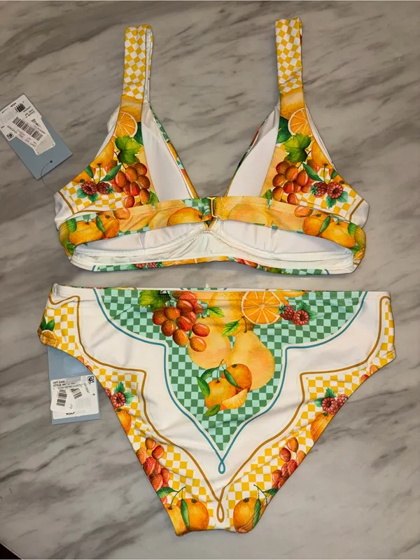 NWT Antonio Melani Fruit Print Bikini Set Checkered Two Piece Swimsuit Small - Image 3