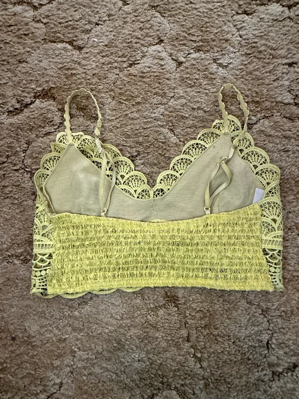Free People Yellow Crochet Lace Bralette Crop Top Size Medium - Image 2