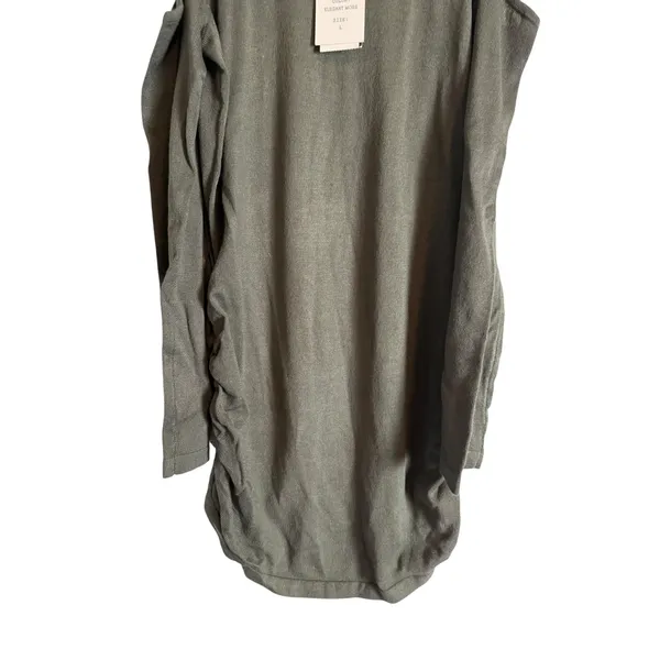 Hippie Rose Moss Green Knit Cold Shoulder Ruched Long Sleeve Sweater Mini Dress - Image 3