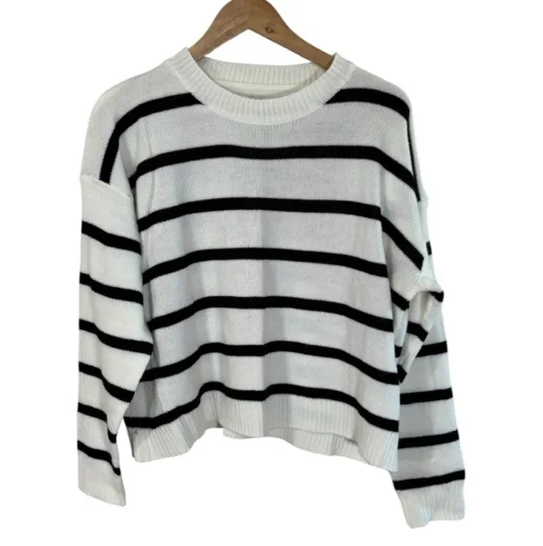 Oversized Striped Sweater White Size M - Image 3