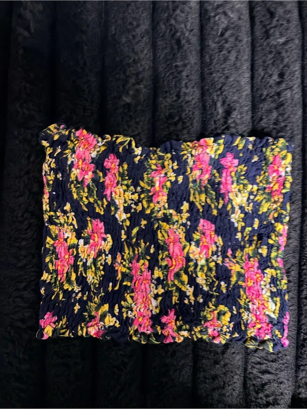 Island Planet Navy Floral Smocked Camisole with Pink and Yellow Blooms - Image 2