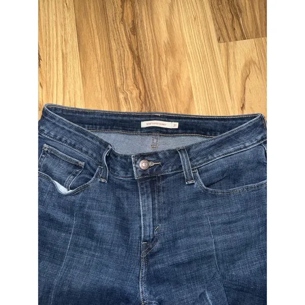 Levi's 535 Women's Sz 31 Super Skinny Jeans Front Pipe Dark‎ Denim Raw Hem - Image 2