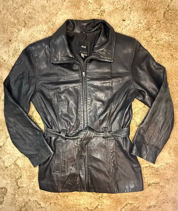 JLC New York Black Genuine Leather Belted Jacket Women’s Small Y2K - Image 8