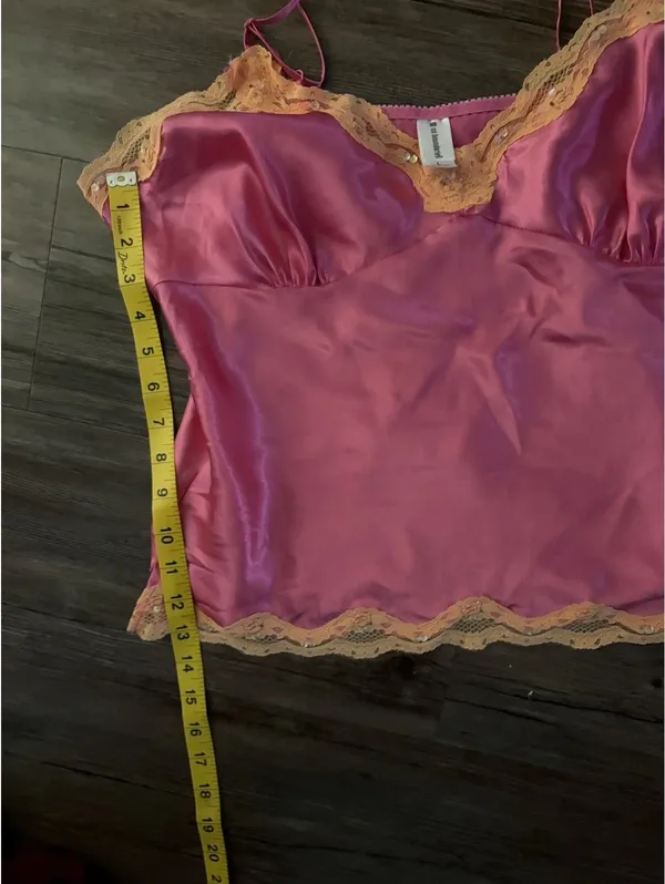 VTG No Boundaries Hot Pink Orange Lace Camisole Sz L Y2K - Image 5