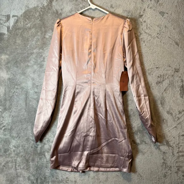 BHLDN Sabrina Stretch Satin Long‎ Sleeve Mini Dress Size Small Dusty Mauve New - Image 7