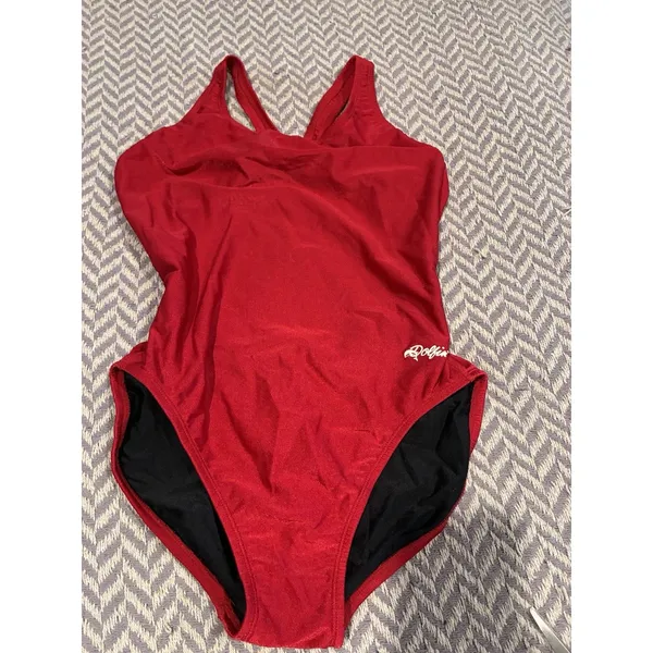 Vintage 90s Dolfin Red One Piece Retro Competition Swimsuit USA See Pics - Image 2