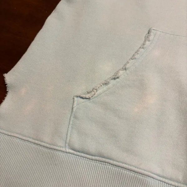 Aerie Hoodie Women S Light Blue Oversized Raw Hem V-Neck Sweatshirt - Image 5