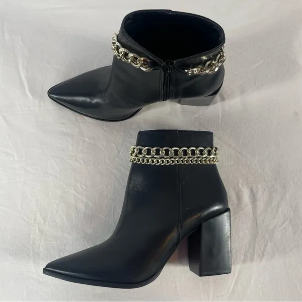 Steve Madden Perlina Bootie Leather Gold Chain‎ Boot in Black Size 8.5 - Image 2