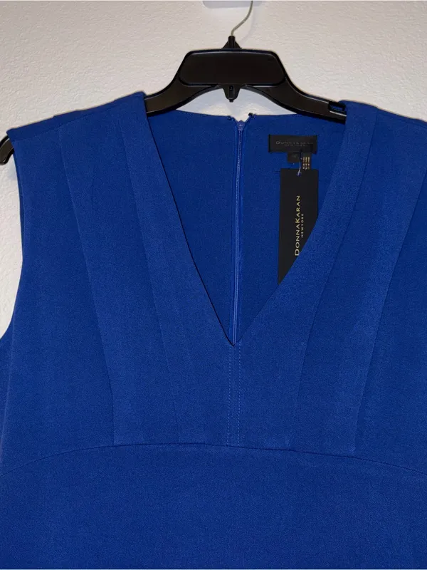 Donna Karan Royal Blue V-Neck Pleated Sleeveless Midi Dress Size 10 NWT - Image 3