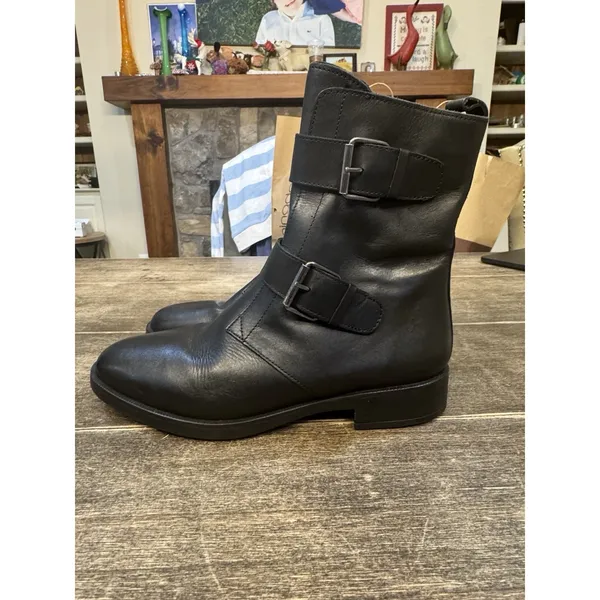 Emanuele Crasto Italian Leather Moto Boots Black doble Buckle Zip Womens 41 / 11 - Image 3