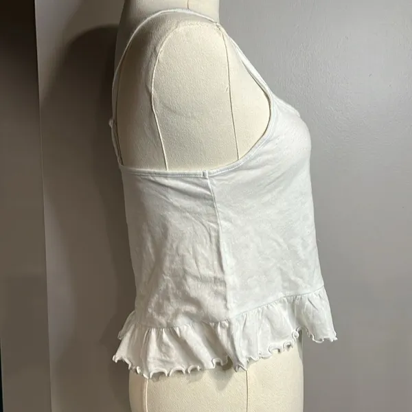 American Eagle NWT white crop tank with lettuce hem XS - Image 4