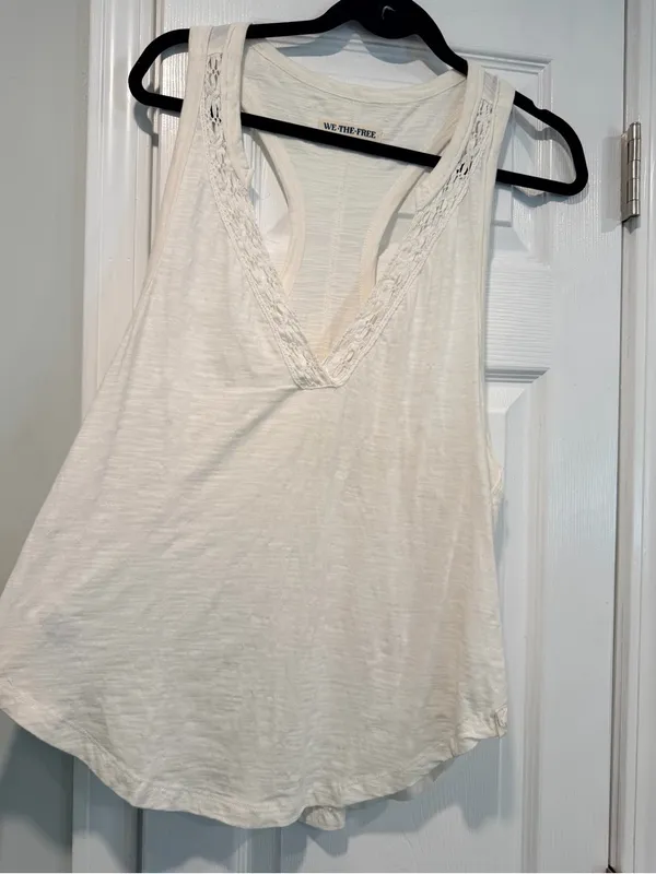 NWOT Free People We The Free Size S Cream Crochet Trim Racerback Layer Tank Top - Image 2