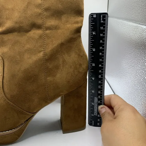 Tamaris mid ankle heel boots suede platform chunky 80’s Almond toe size 40 US 9 - Image 5
