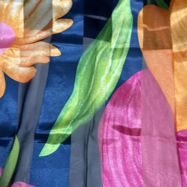 Women’s Blue Floral Scarf 40” X 40” Vibrant Sheer Drape Pokyester - Image 5