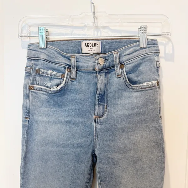 Agolde Womens Denim High Waist Jeans Sz 25 Stretch Comfort Chewed Hem Distress - Image 2