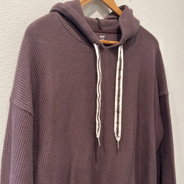 Aerie Chocolate Brown Corded Rib Knit Hoodie Size Large - Image 2