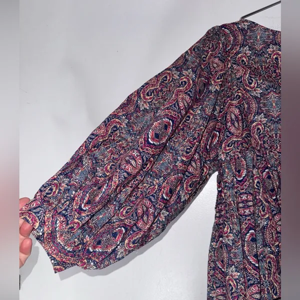 Banana Republic Factory XS Paisley Boho‎ Peasant Peplum Blouse Balloon Sleeve - Image 3