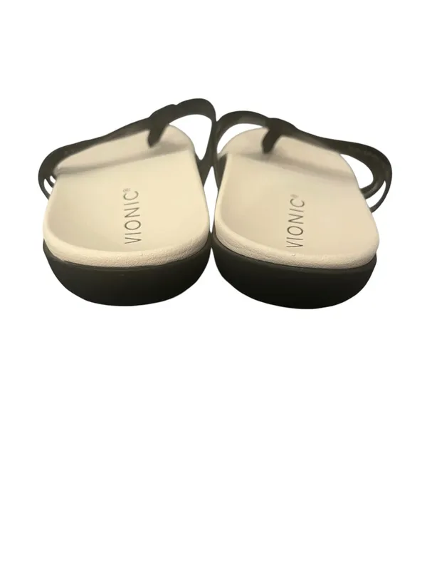Vionic Alta Toe Post Sandals Black Leather Cream Thong Comfort Shoes 8.5M - Image 6