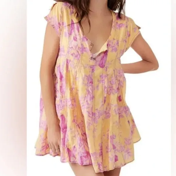 Free People dress Sully NEW floral blooms pink orange sunshine combo lined - Image 7