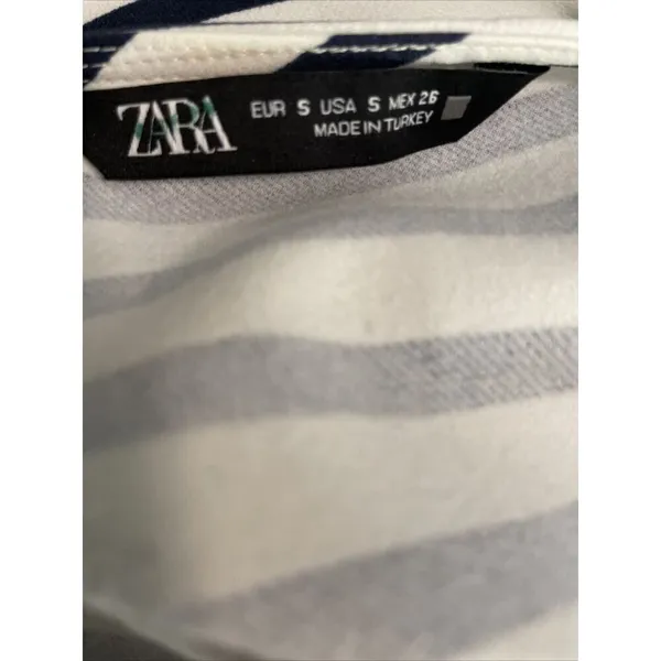 Zara Long Sleeve Blue Stripe Nautical Shirt‎ Gold Buttons Relaxed Size S - Image 5