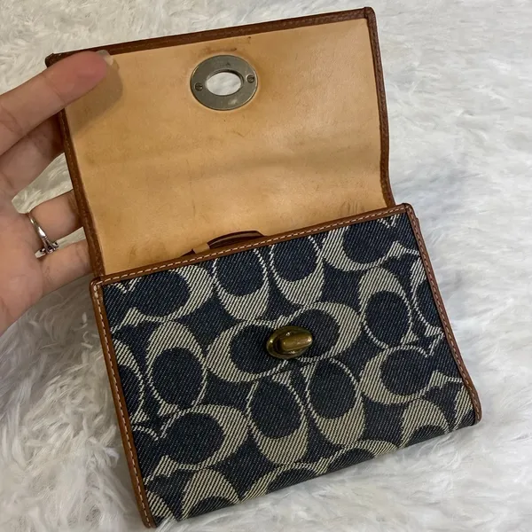 y2k Coach Stripe Signature Denim Turnlock Bifold Wallet - Image 5