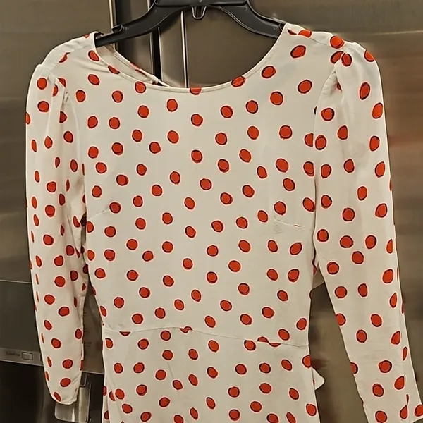 💕REALISATION PAR💕 Goldie Cherry Dress ~ Red Polka Dot Print XS 100% Silk - Image 13