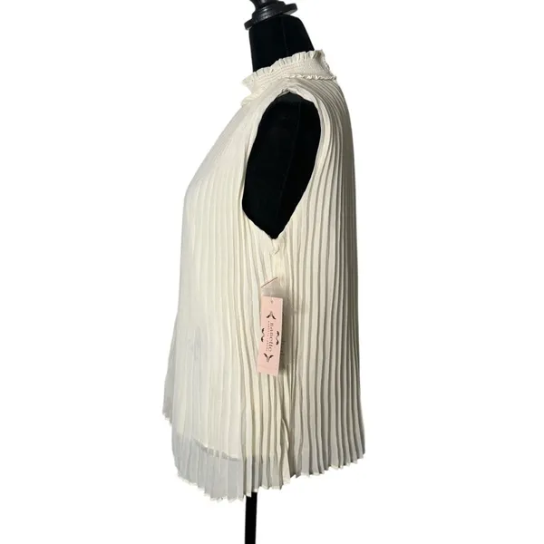 Nanette Lepore Pleated Mock Neck Blouse Ivory Sleeveless Top Womens M Read - Image 3