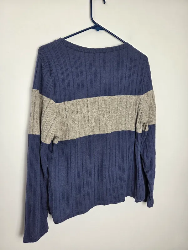 Ultra Soft Ribbed Knit Pullover Sweater Navy Gray Colorblock Stripe Plus 2XL - Image 6