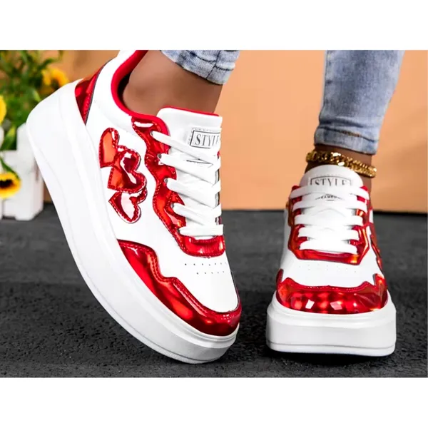 Red Heart Pattern Lightweight Sneakers Cushioned Sole 8 White - Image 8