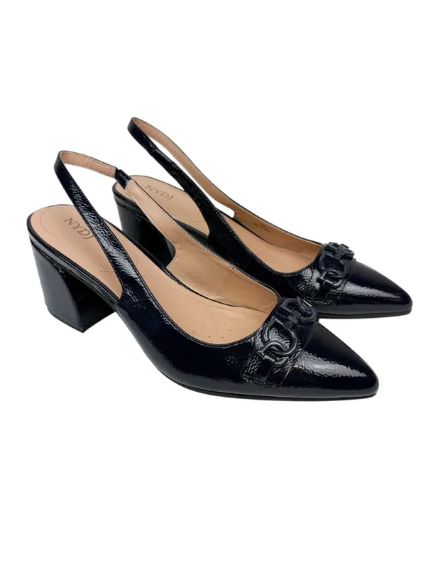 NYDJ Sanya Point Toe Slingback Heels Navy Patent Leather Size 9 - Image 2