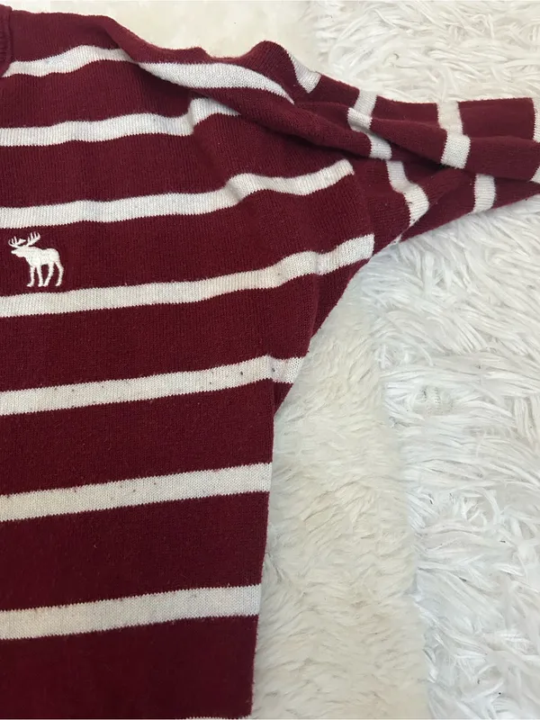 Abercrombie & Fitch Striped Crewneck burgundy Sweater Y2K vintage woman’s S - Image 8