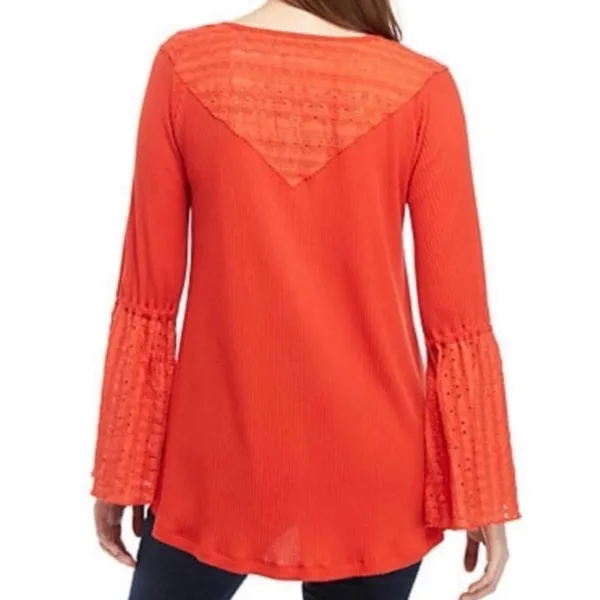 Free People NWT Boho Bell Sleeve Waffle Textured Blouse Orange Parisian Size XS - Image 7