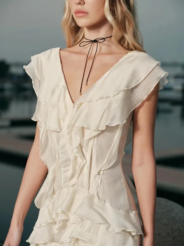 Commence Ruffled Silk Dress Without Belt Chiffon Layered Look Small NW - Image 3