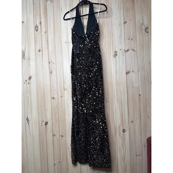 NWT Lulus Mesmerizing Diva Black Sequin Wide-Leg Halter Jumpsuit Party Size XS - Image 6