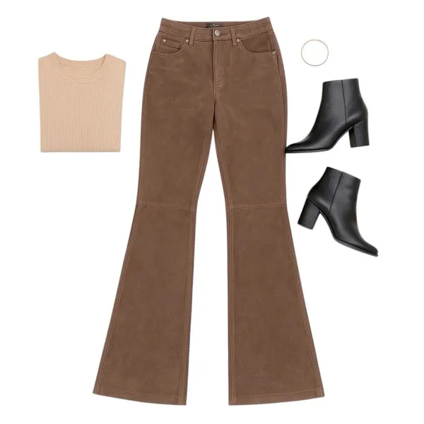 4You Brown Pig Suede Leather Flare Pants 28 Waist Boho Western Vintage NWOT EUC - Image 4