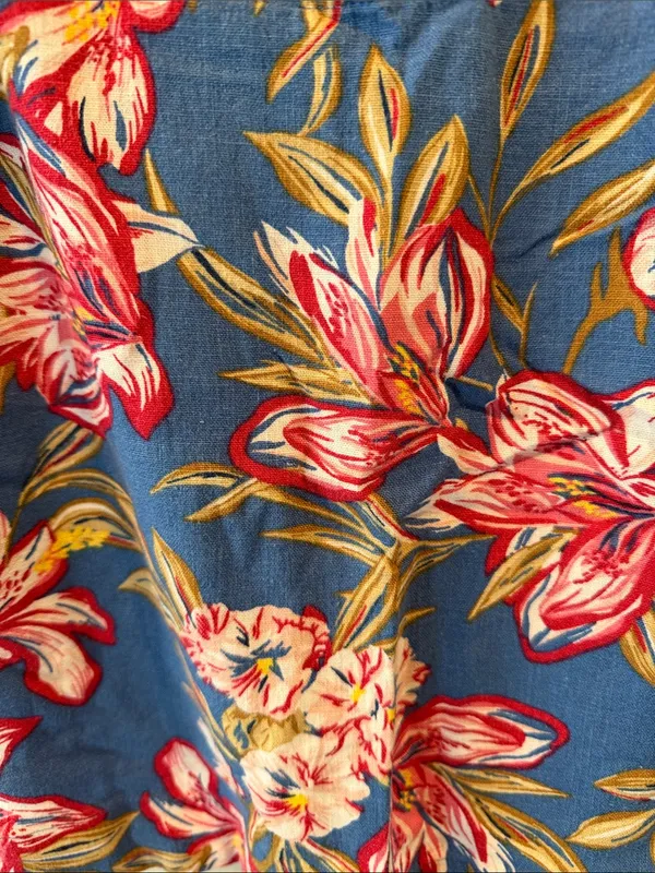A New Day XS Blue Tropical Floral Coquette Linen-Blend Strappy Cropped Tank Cami - Image 5