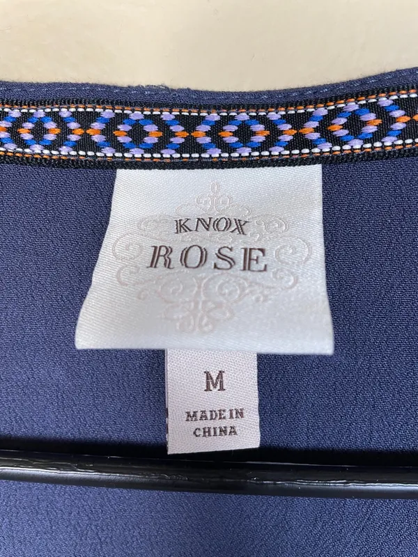 Knox Rose Women’s Boho Embroidered Cross Stitch Blue Kimono Cardigan - Image 8