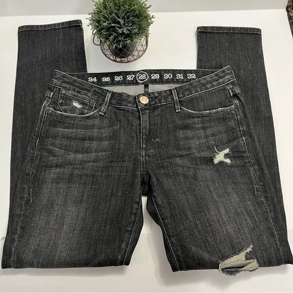 Earnest Sewn Harlan Crop Distressed Slim Straight Jeans Black Size‎ 28 - Image 9