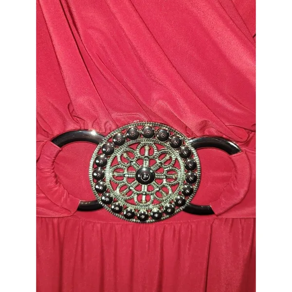 Elegant Red Halter Sleeveless Maxi Dress with Decorative Waist Buckle, NWT - Image 5