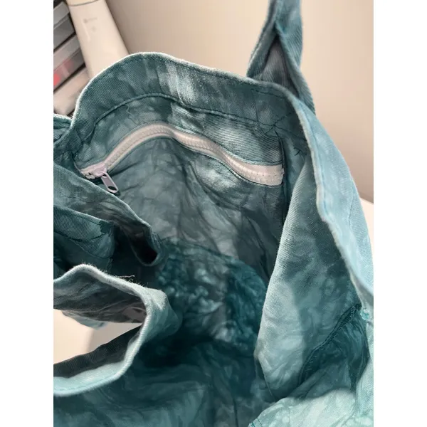 PAIGE Denim Tie Dye Logo‎ Tote Bag Teal Blue Palm Tree Graphic New With Tags - Image 6