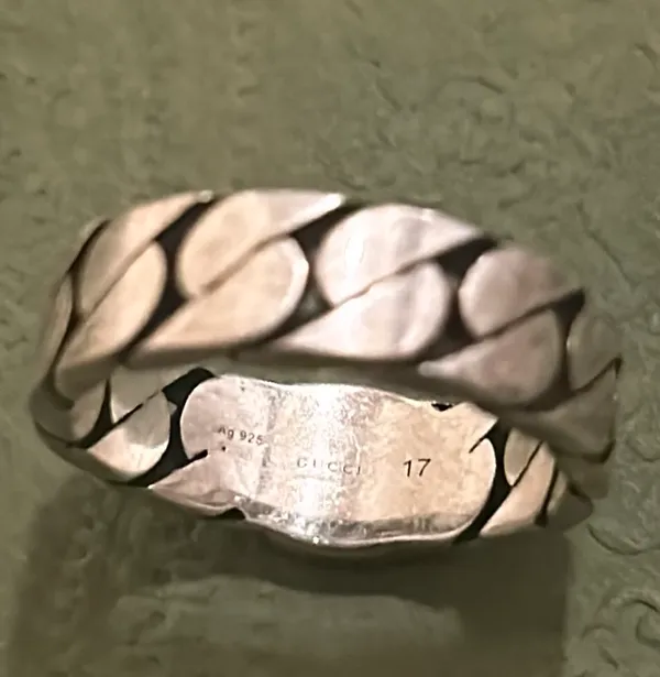 Gucci Sterling Silver Interlocking Curb Chain Ring - Image 5