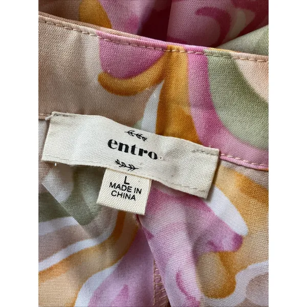 Entro‎ Floral V-Neck Short Sleeve Babydoll Mini High Low Dress Size Large - Image 9