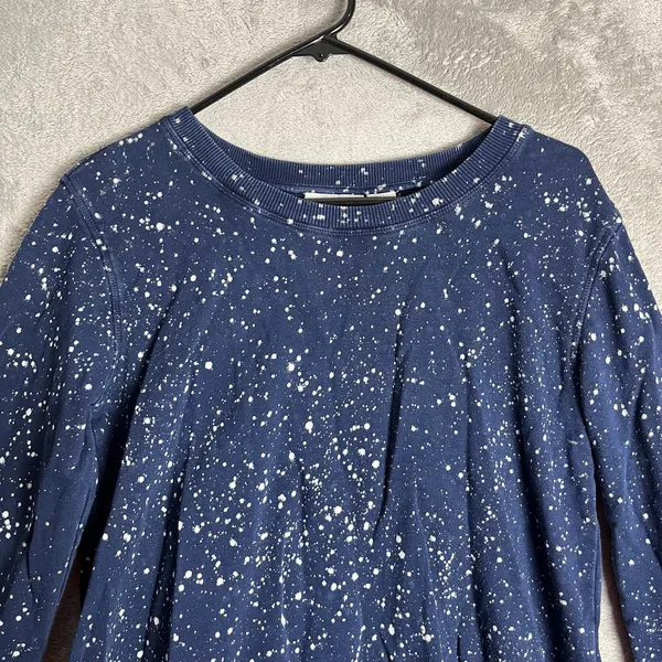 Maeve Anthropologie Jamie Paint Speckled‎ Sweatshirt Size Small Cotton Navy - Image 6