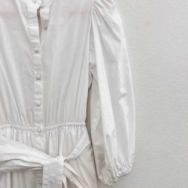 Brittany Fuson White Louisa Button-Front 100% Cotton Tiered Belted Maxi Dress XS - Image 6