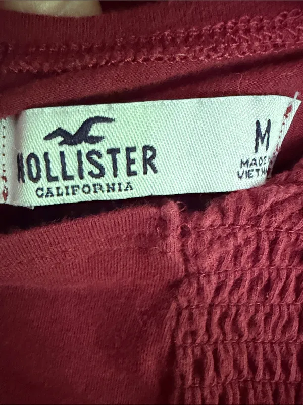 Hollister Burgundy Smocked Halter Crop Top - Image 2