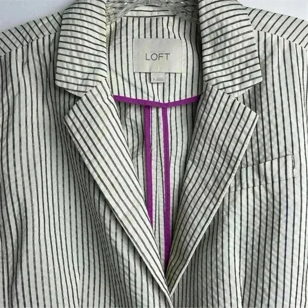 Ann‎ Taylor Loft Women's Blazer Jacket Ivory/White and Black Stripes Size 8 - Image 3