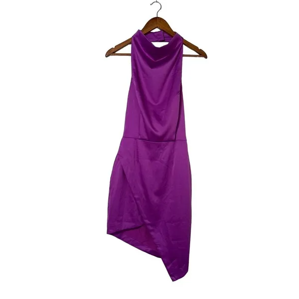 Elliatt Asymmetric Satin Cocktail Dress Violet Halter Small NWT Defect - Image 3