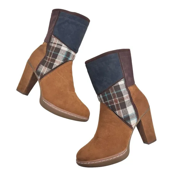 Muk Luks Nola brown:suede vegan boho patchwork heeled boots - Image 4